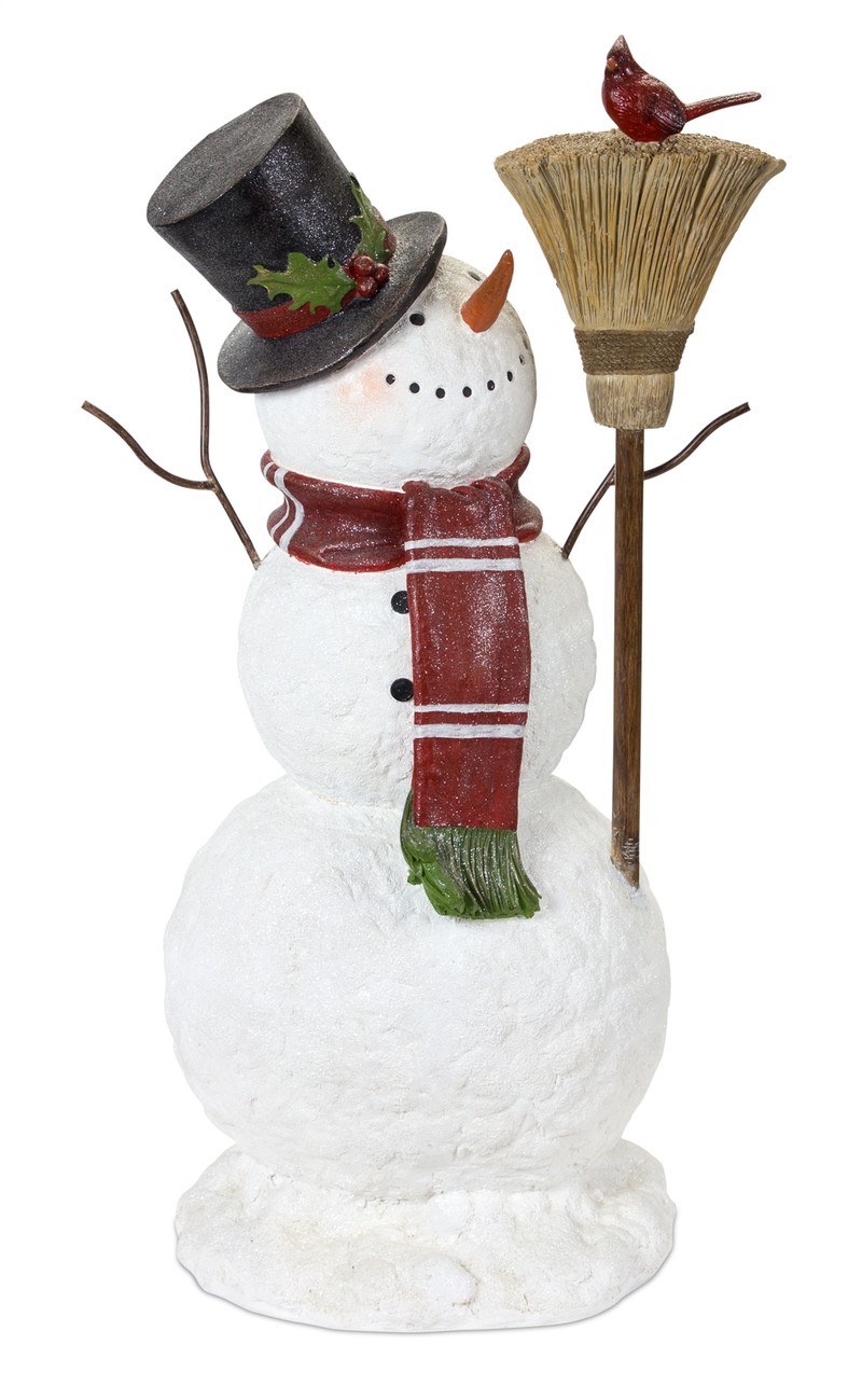 Snowman with Broom and Cardinal 39.5"H Resin