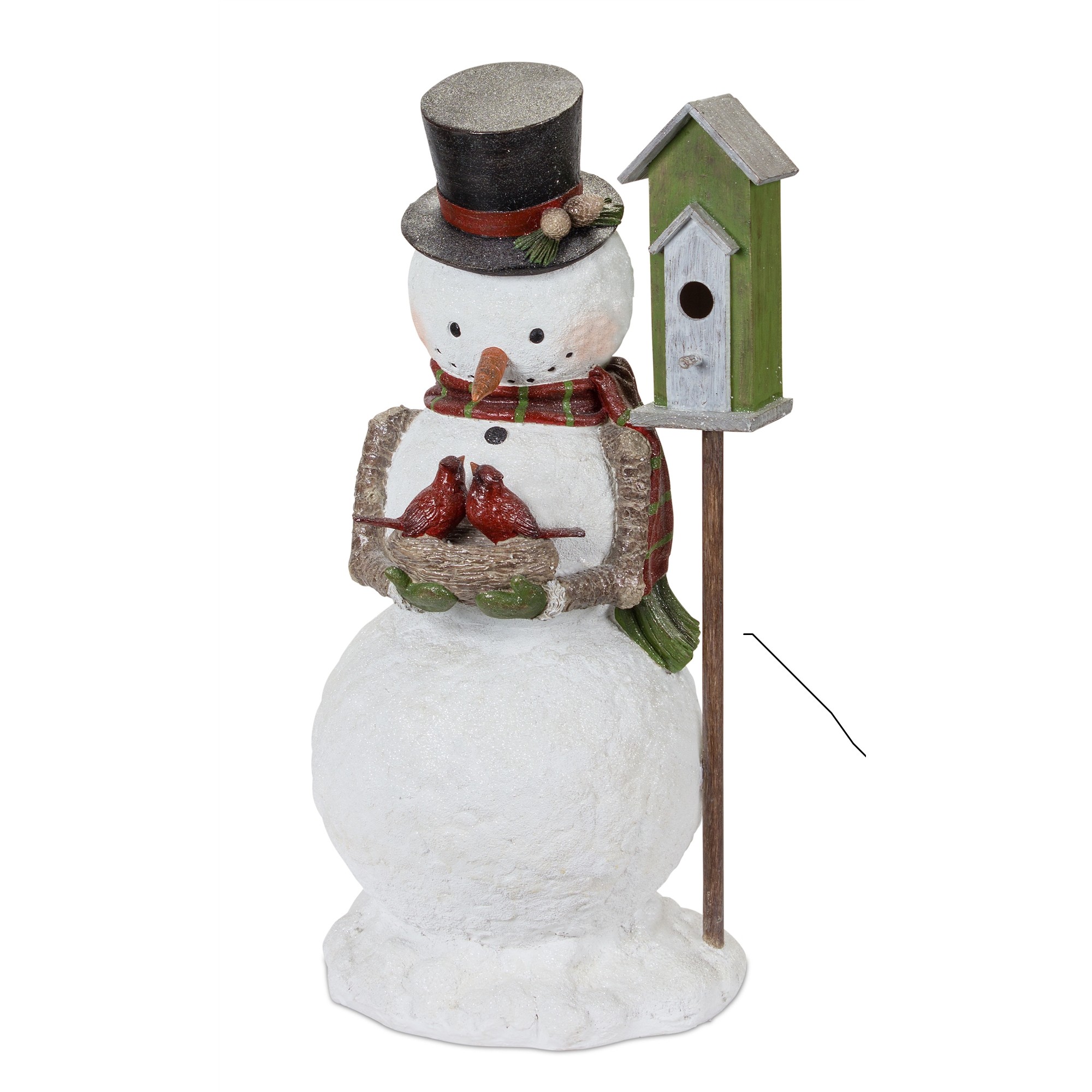 Snowman with Birdhouse and Nest 34"H Resin