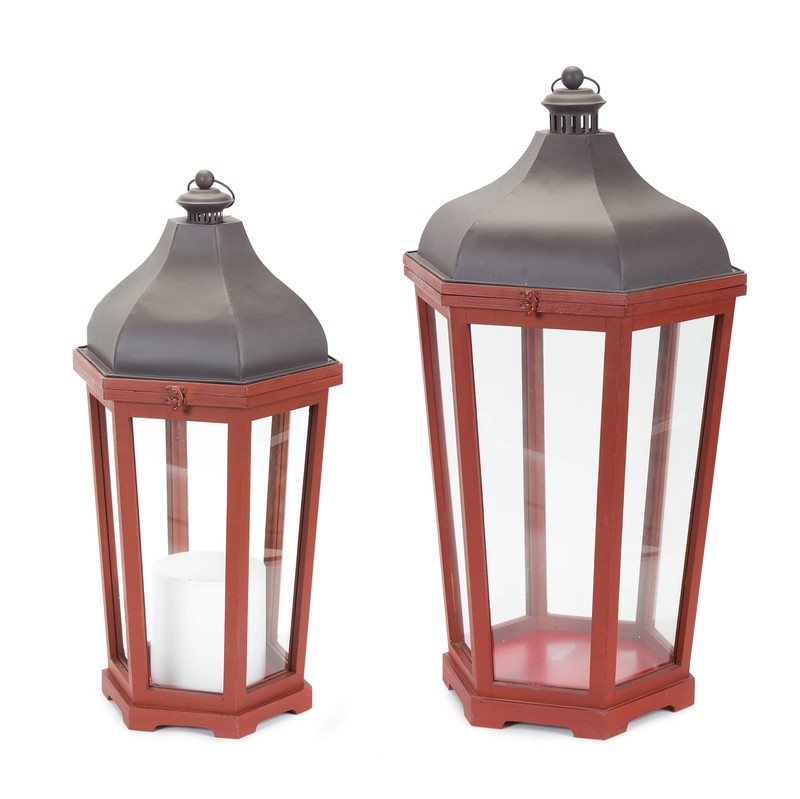 Lantern (Set of 2) 28"H, 33"H Wood/Glass