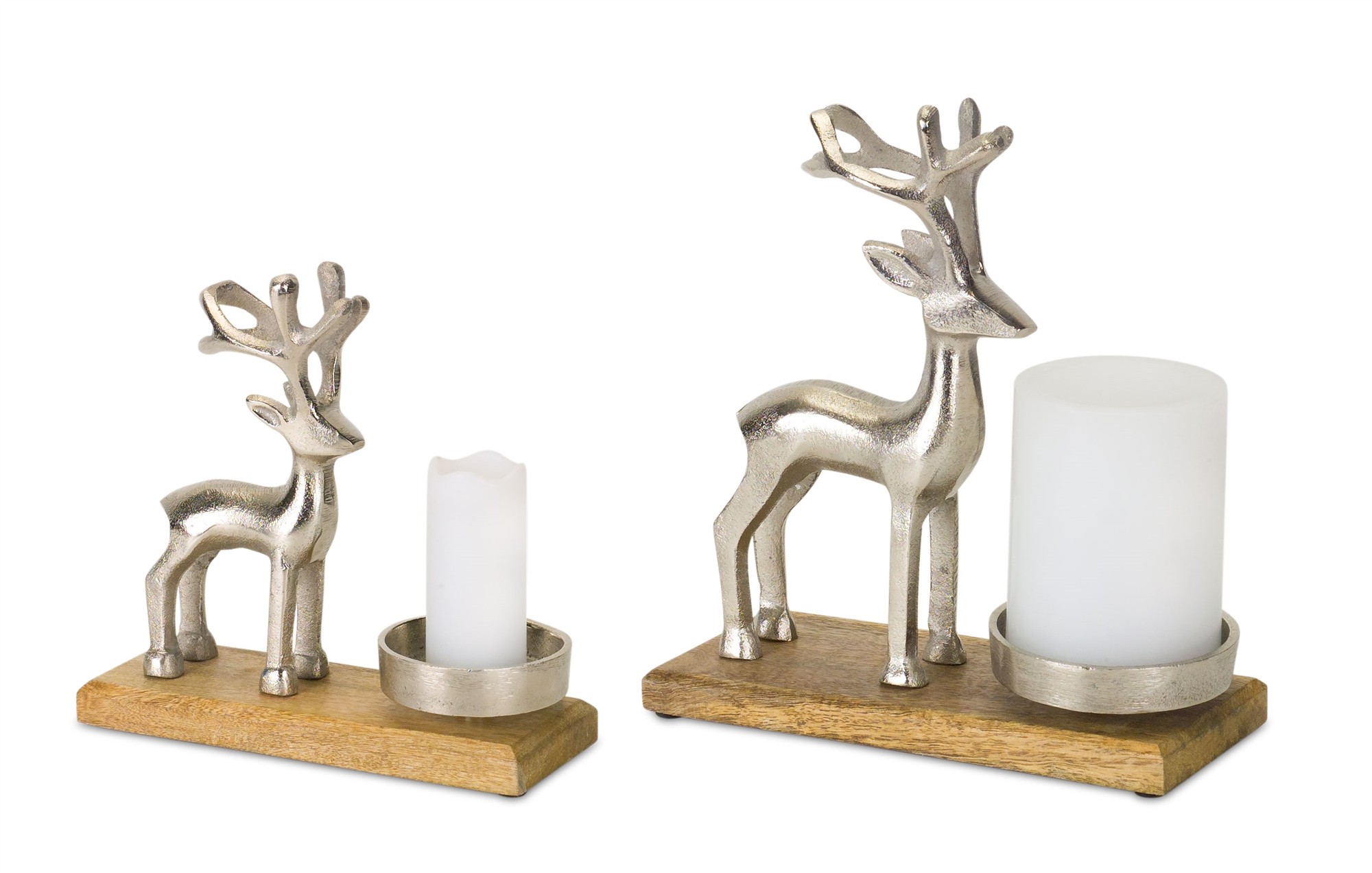 Deer Candle Holder (Set of 2) 6.5"H, 9"H Wood/Metal