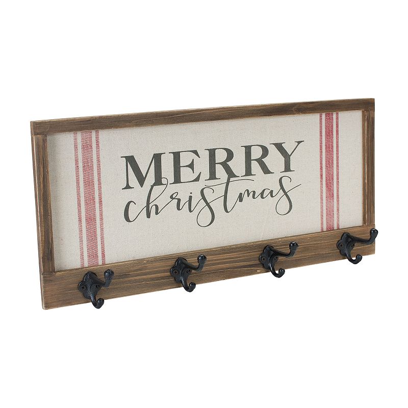 Merry Christmas Sign with Hooks 24"L x 11"H Wood