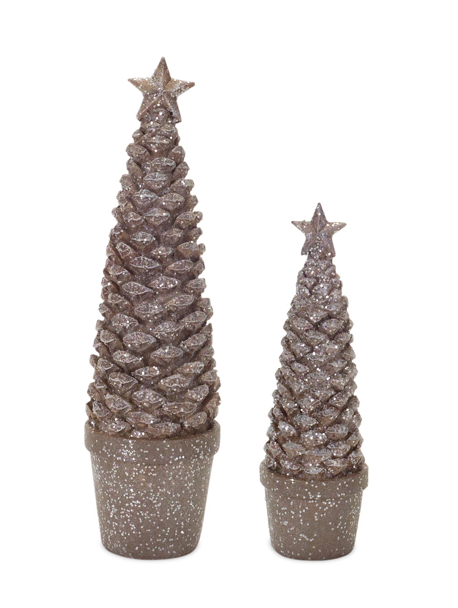 Potted Pine Cone Tree (Set of 4) 7.25"H, 10.25"H Resin