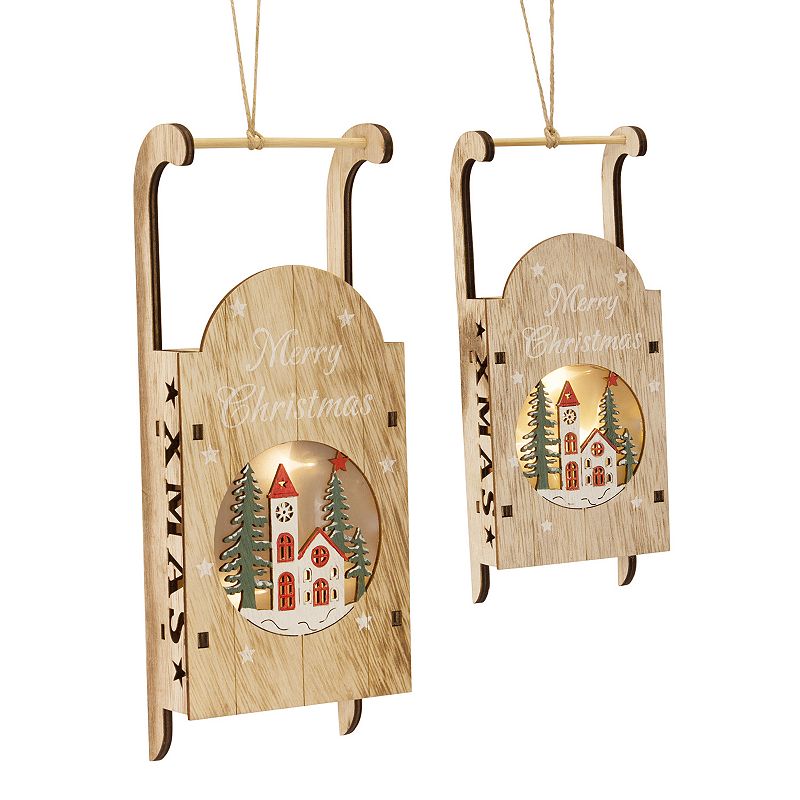 Sled Cut-Out Ornament (Set of 4) 9"H, 12"H Wood