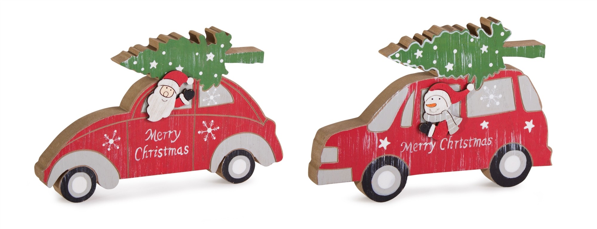 Car with Tree (Set of 6) 5.25"H, 5.75"H Wood