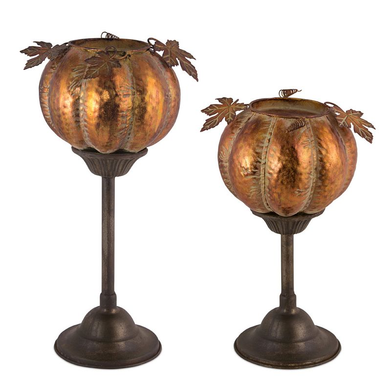 Pumpkin Candleholder (Set of 2) 12"H, 15"H Iron