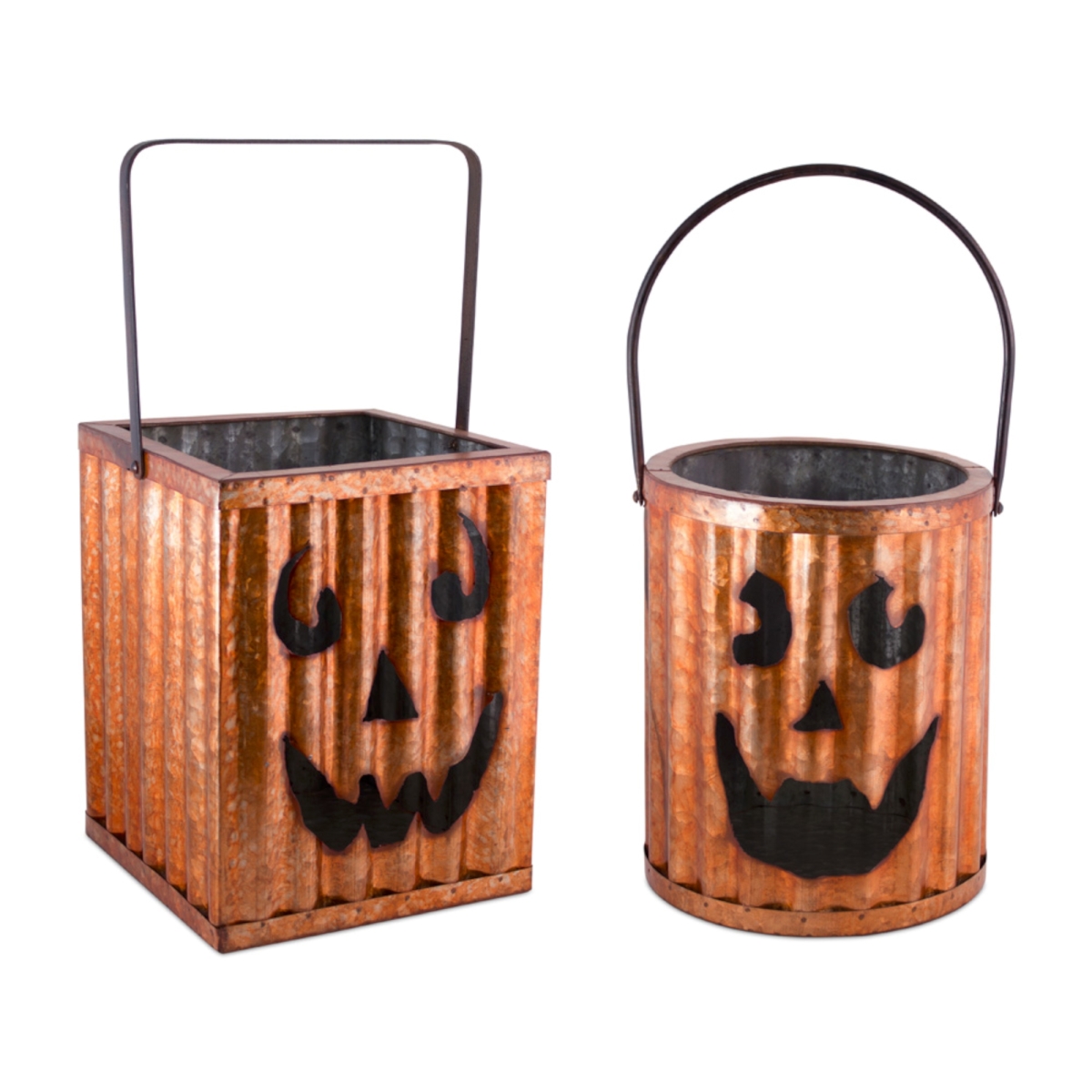 Jack-O-Lantern Pail (Set of 2) 11"H, 11.75"H Iron