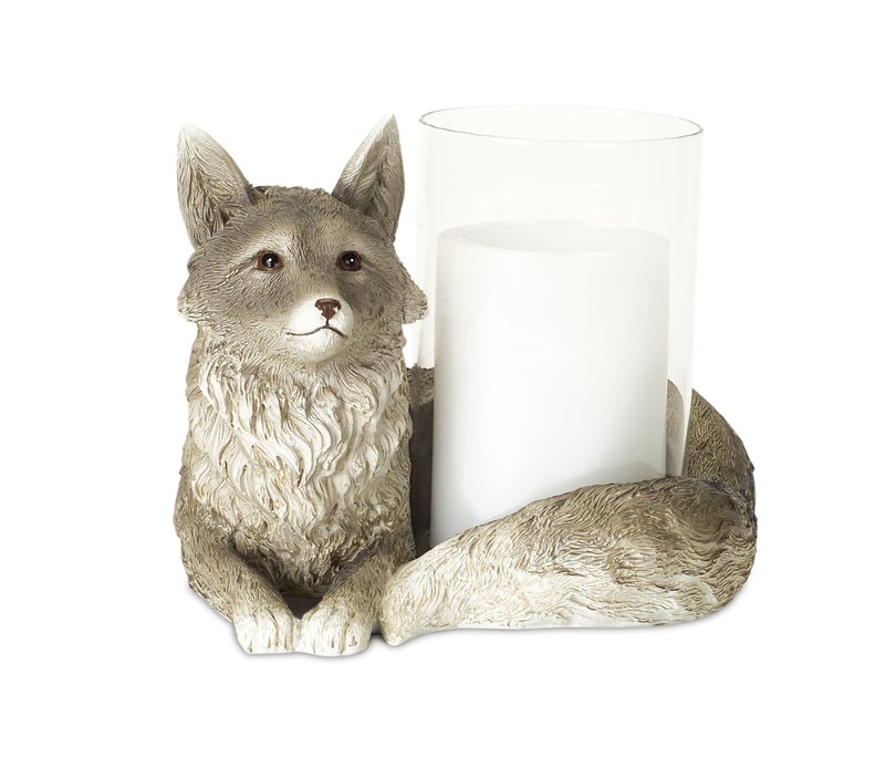 Fox Candle Holder 8"L x 6"H Resin/Glass