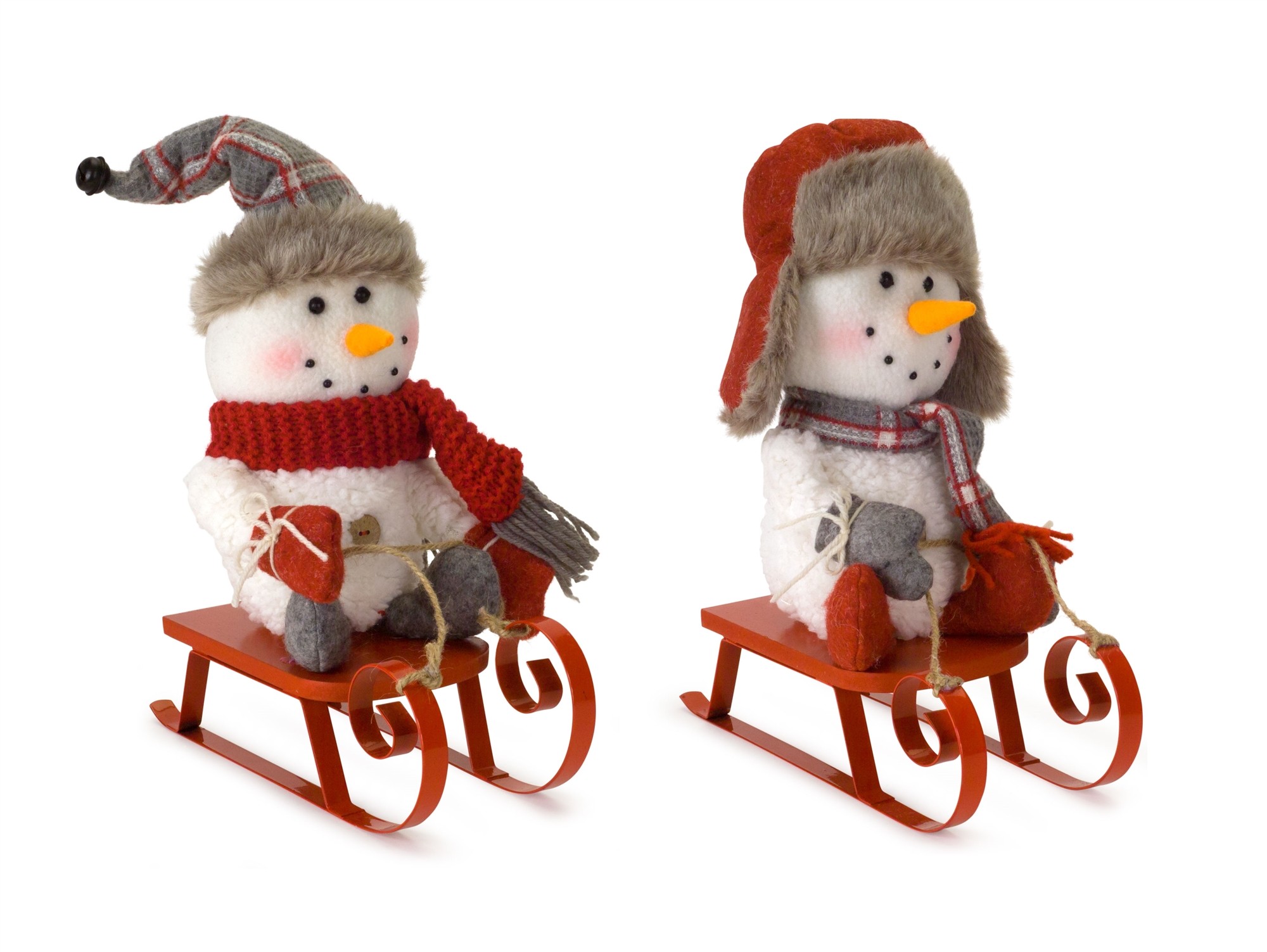 Snowman on Sled (Set of 2) 11.5"H Fabric