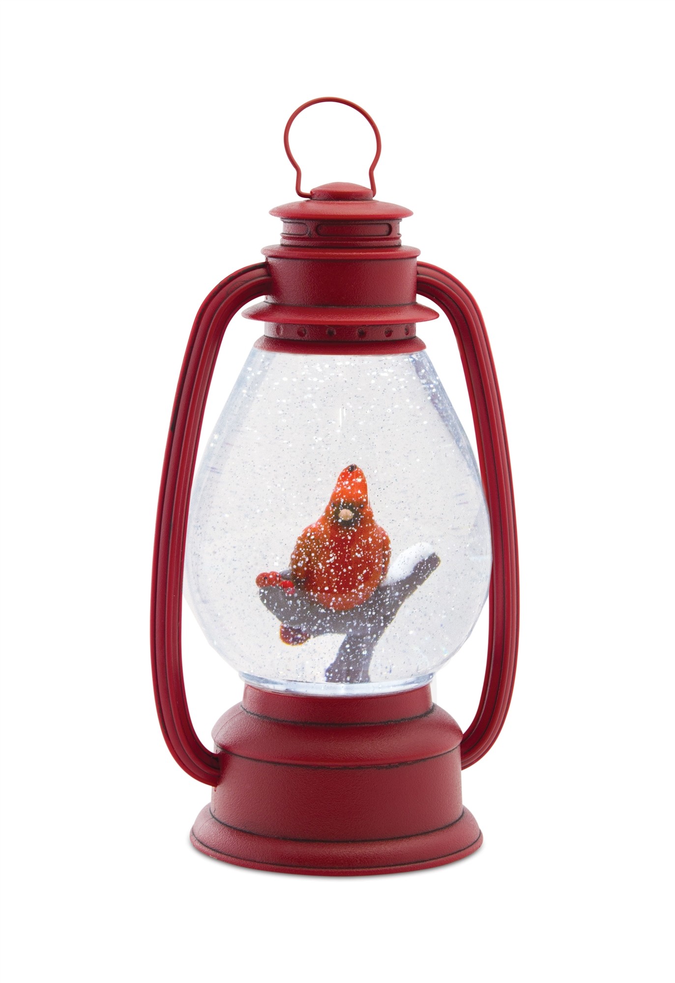 Cardinal/Lantern Snow Globe/Timer 11.25"H Acrylic