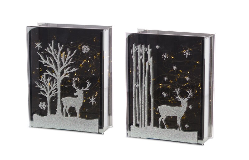 Deer and Tree Table Piece with Timer (Set of 2) 7"H Glass