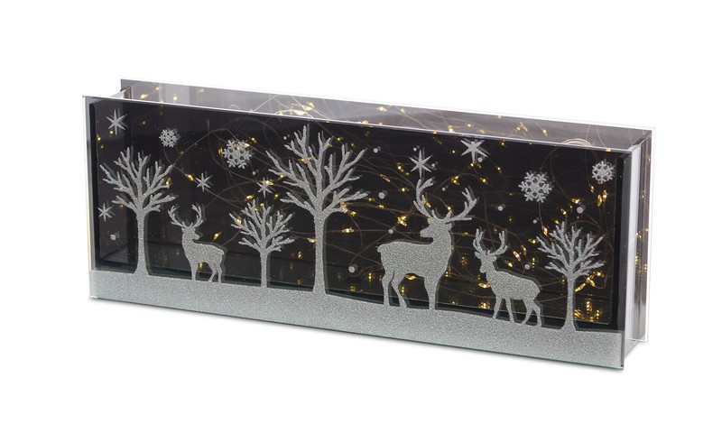 Deer and Tree Table Piece with Timer 12.75"L x 4.75"H Glass