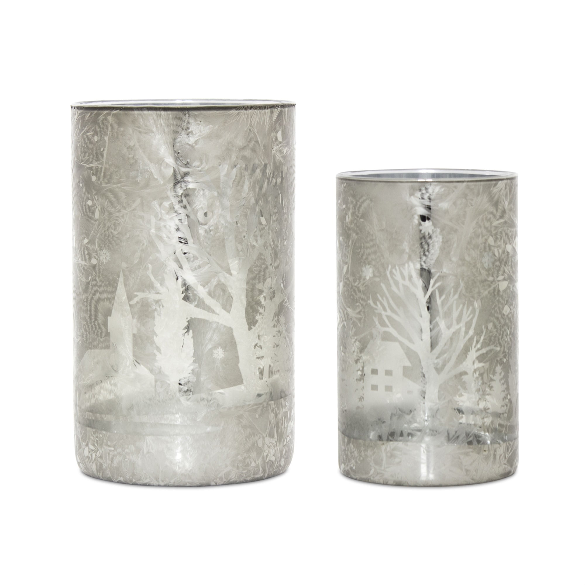 Tree and House Votive Holder (Set of 2) 6.5"H, 7.75"H Glass