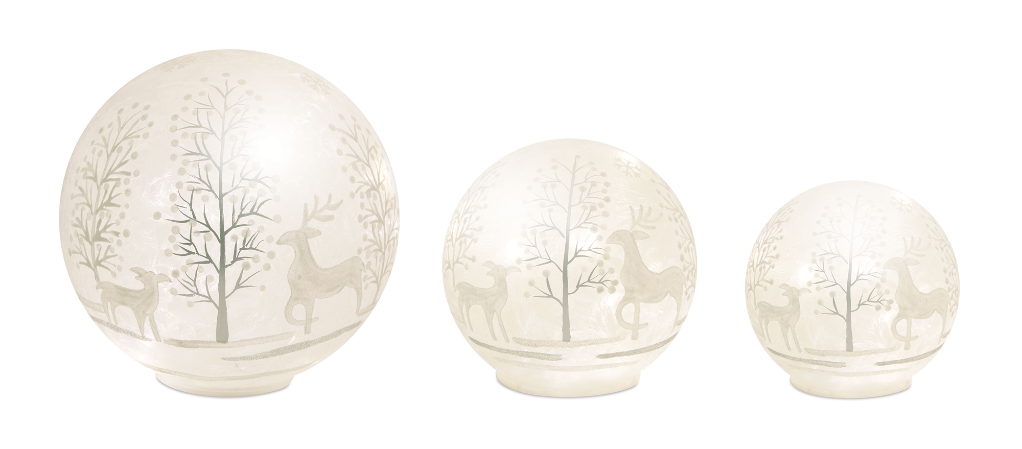 Deer and Tree Globe/Timer (Set of 3) 4.25"H, 5.5"H, 7.75"H Glass