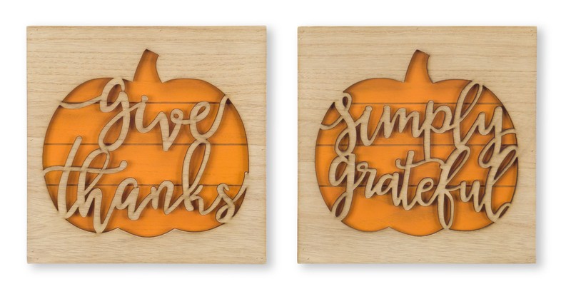 Thanksgiving Sign (Set of 2) 9.25" Wood