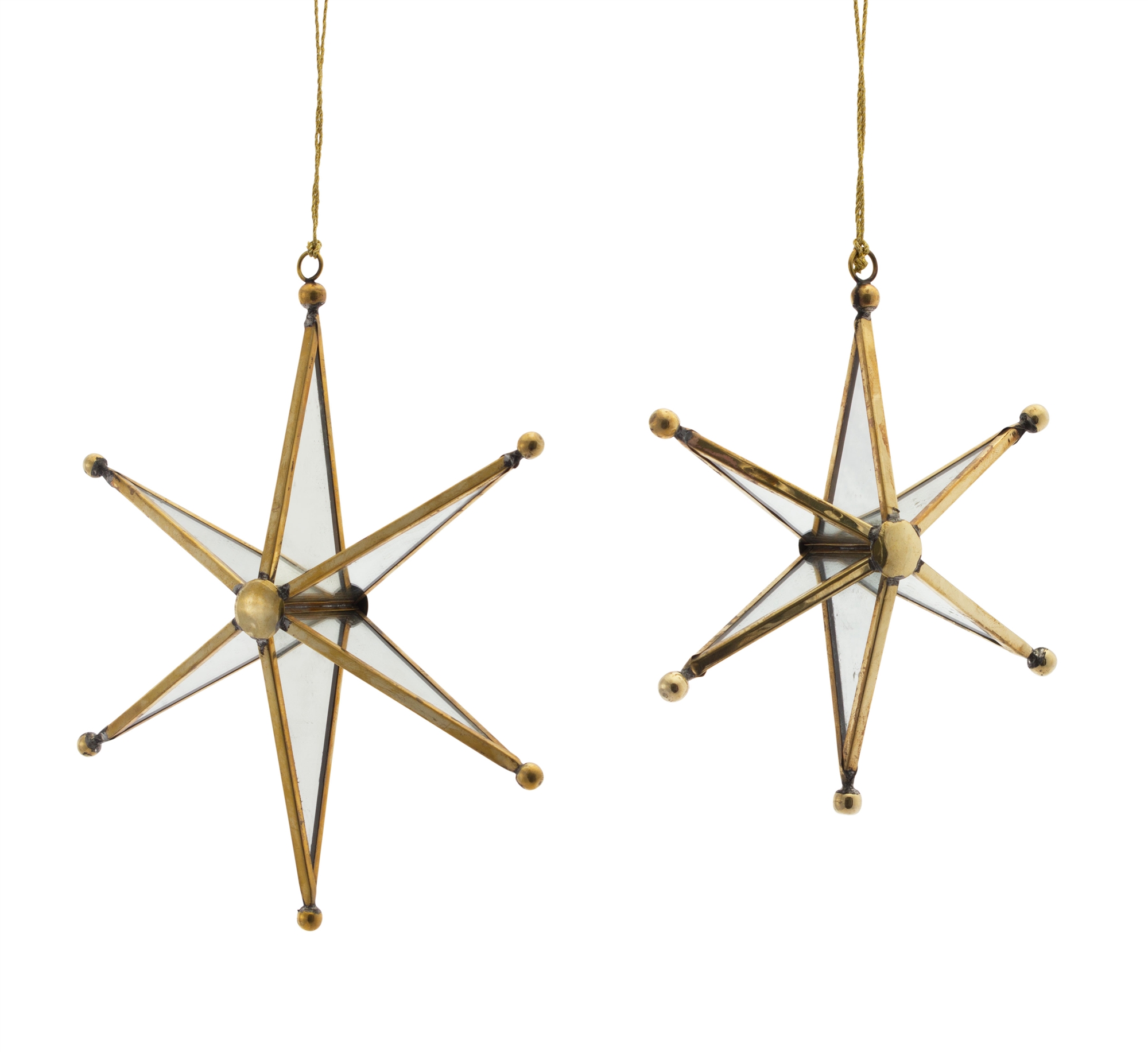 Star Ornament (Set of 4) 5.5"H, 7.25"H Glass/Metal