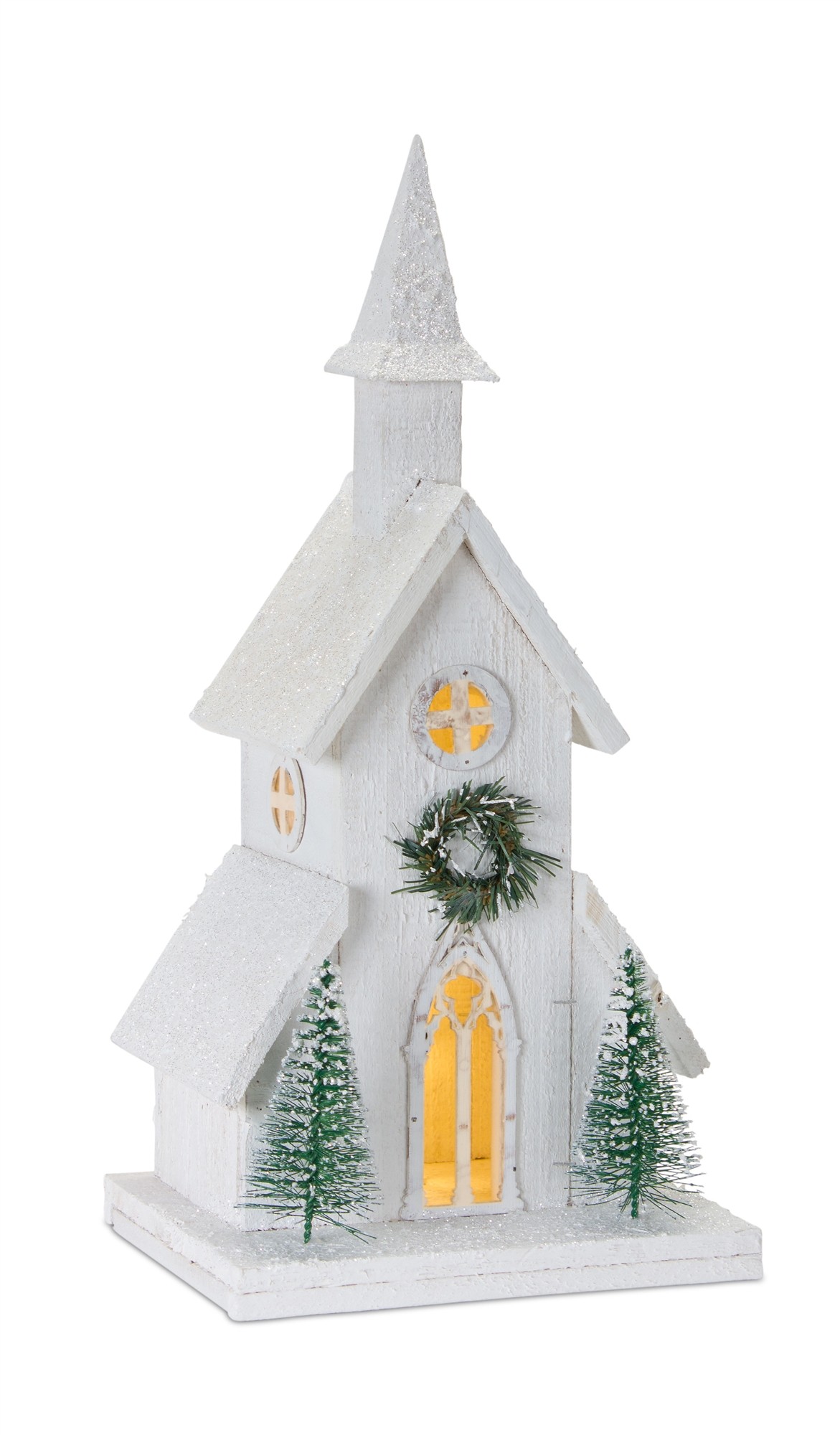 Church with Light and Timer 18.25"H Wood