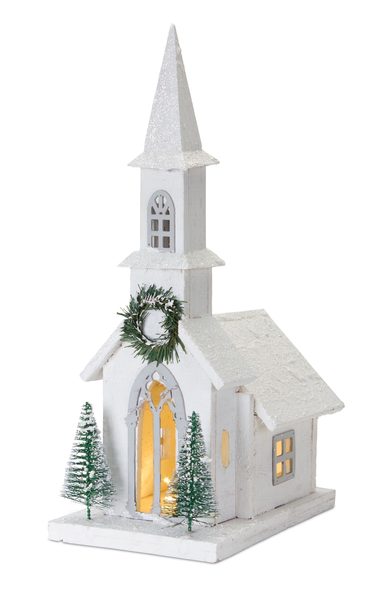 Church with Light and Timer 19.5"H Wood