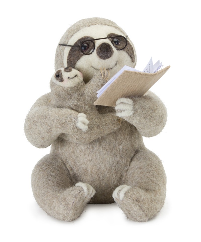 Sloth Reading (Set of 2) 7.25" x 10"H Polyester/Foam
