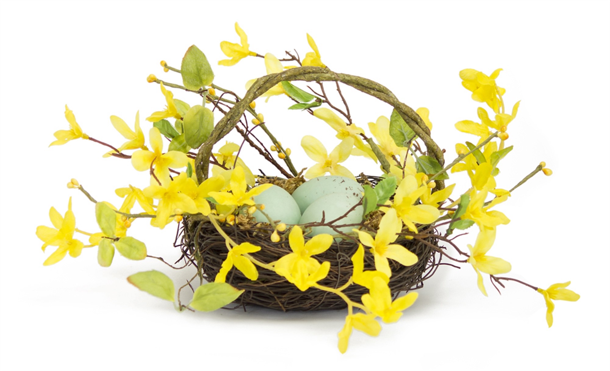 Bird Nest With Forsythia (Set of 4) 12"W x 6.25"H Foam/Plastic