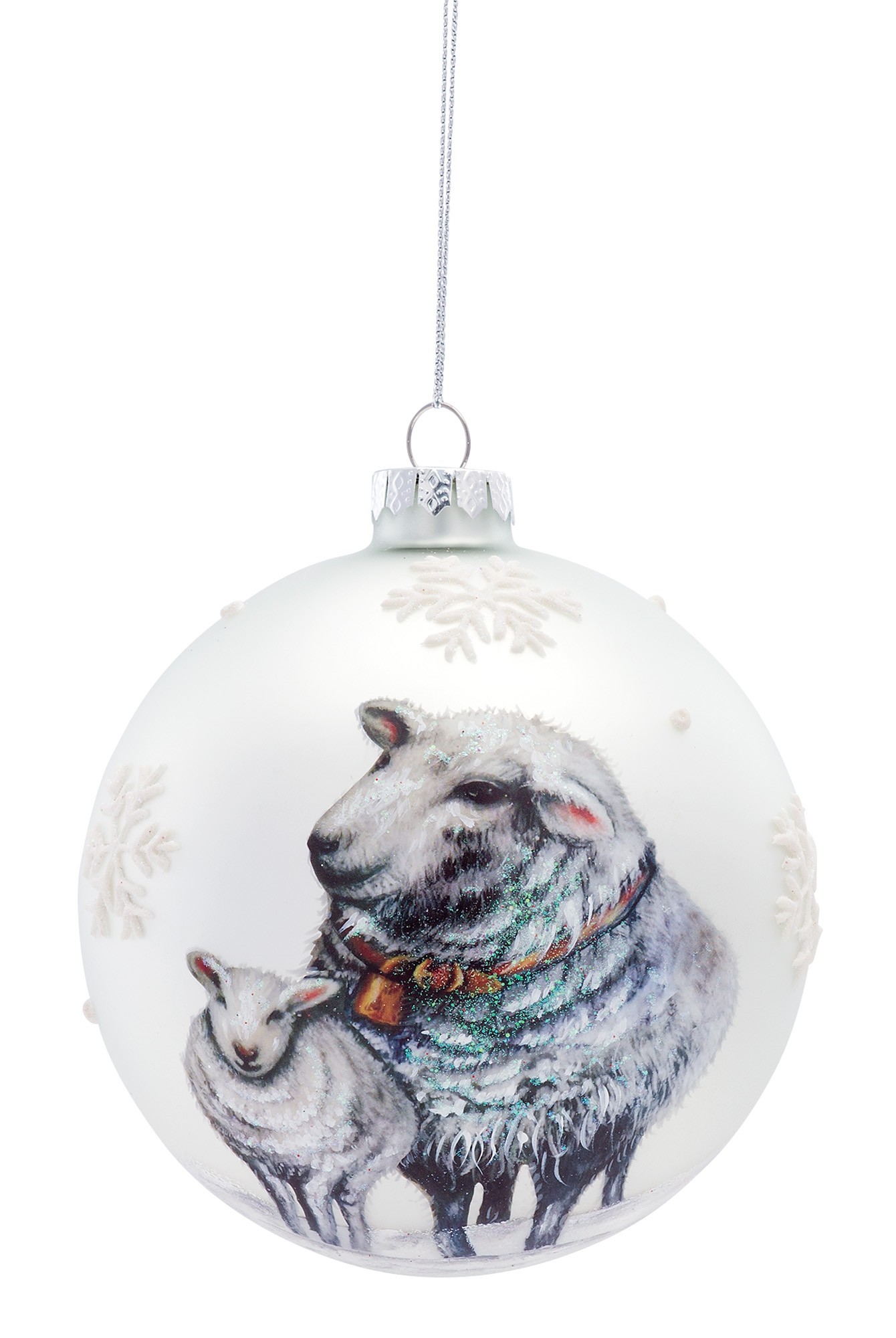 Ball Ornament w/Sheep 4.5"D (Set of 6) Glass