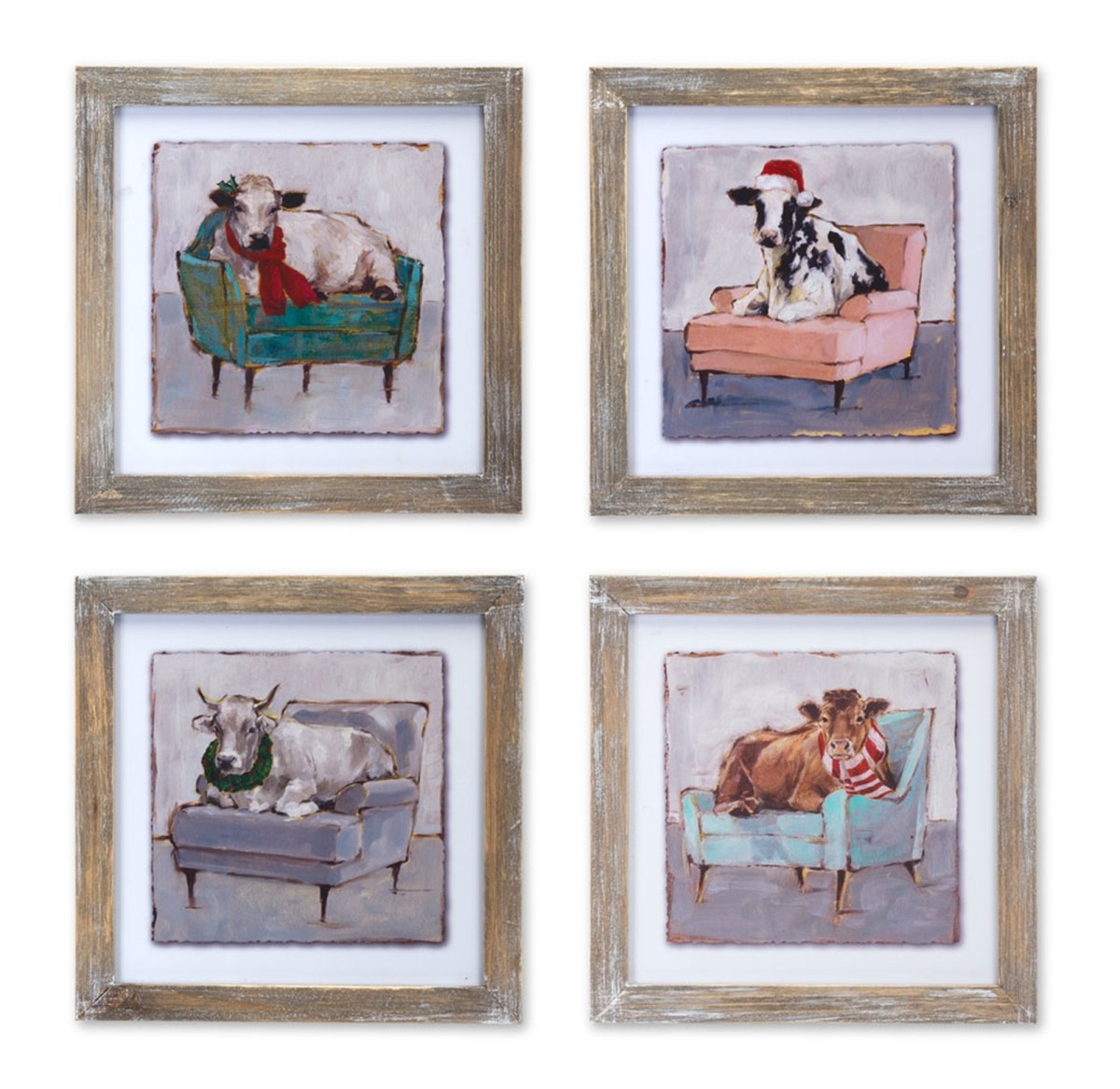 Cow and Chair Print (Set of 4) 9.5"SQ MDF/Wood