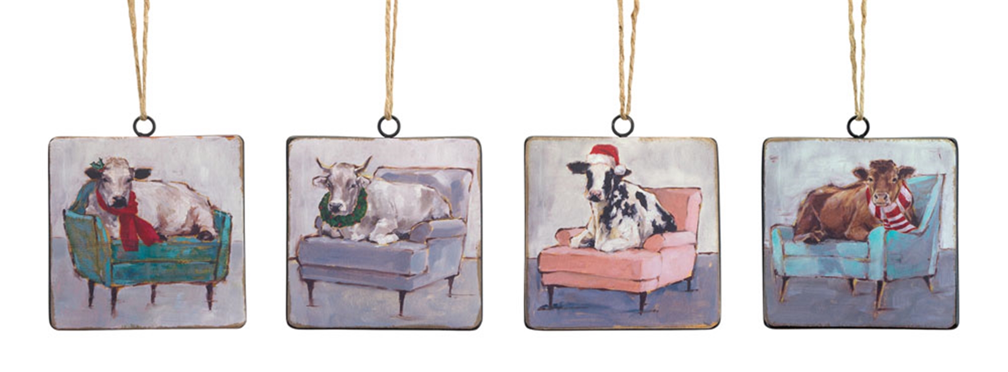 Cow and Chair Ornament (Set of 12) 5.5"H Metal