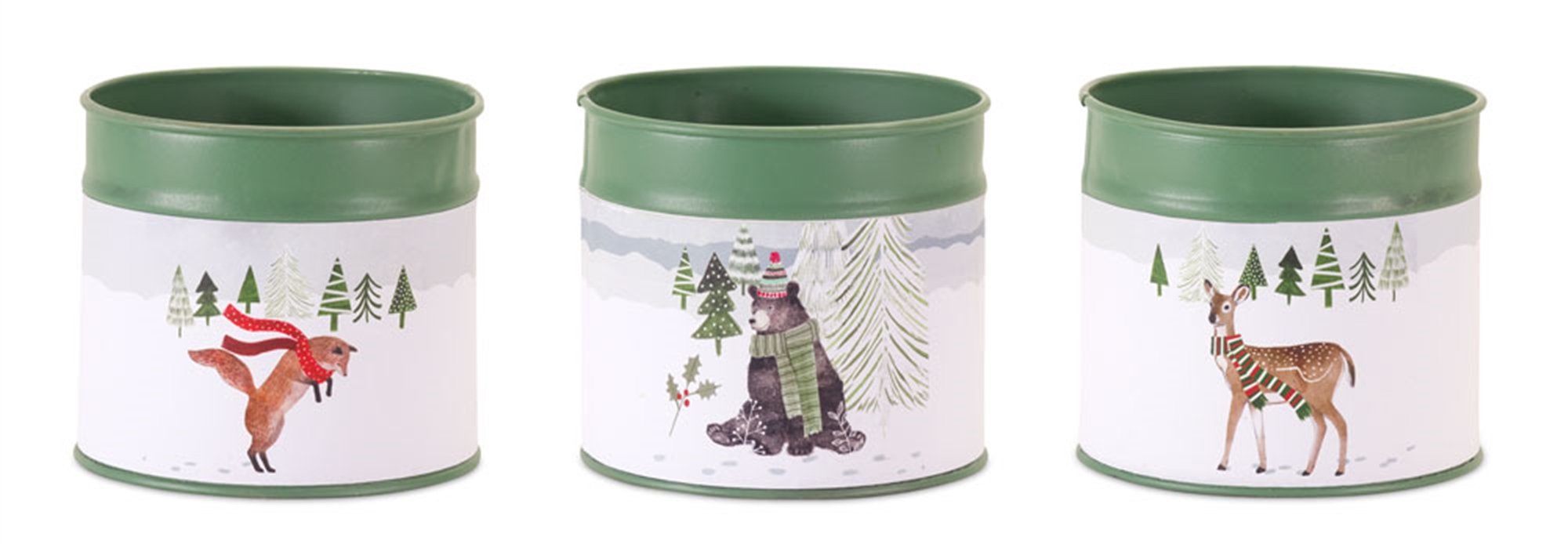 Forest Animal Pot (Set of 6) 4.5"D x 4"H Metal/Paper