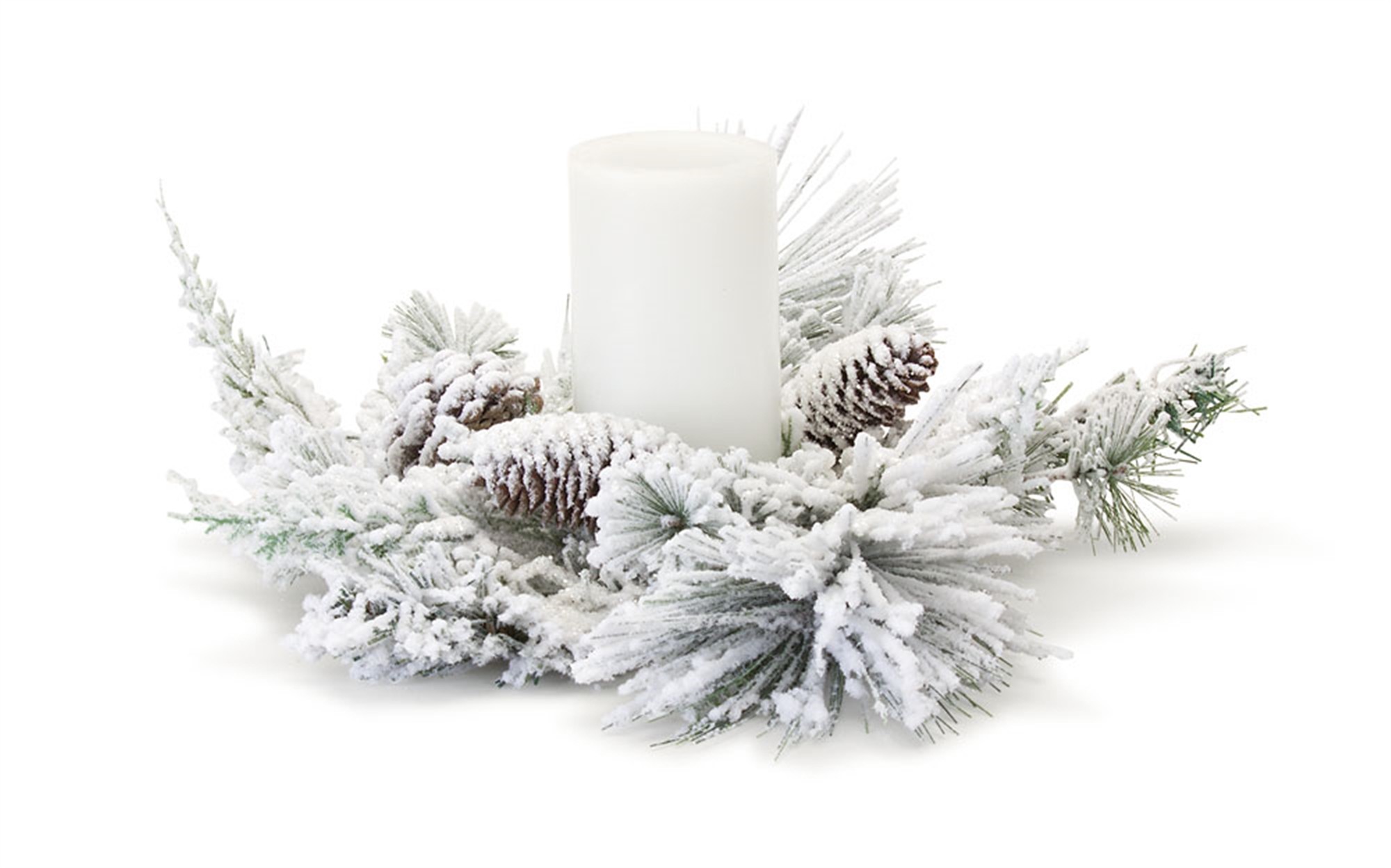 Snowy Mixed Pine Candle Ring 16"D (Set of 6) (Fits a 4" Candle) PVC