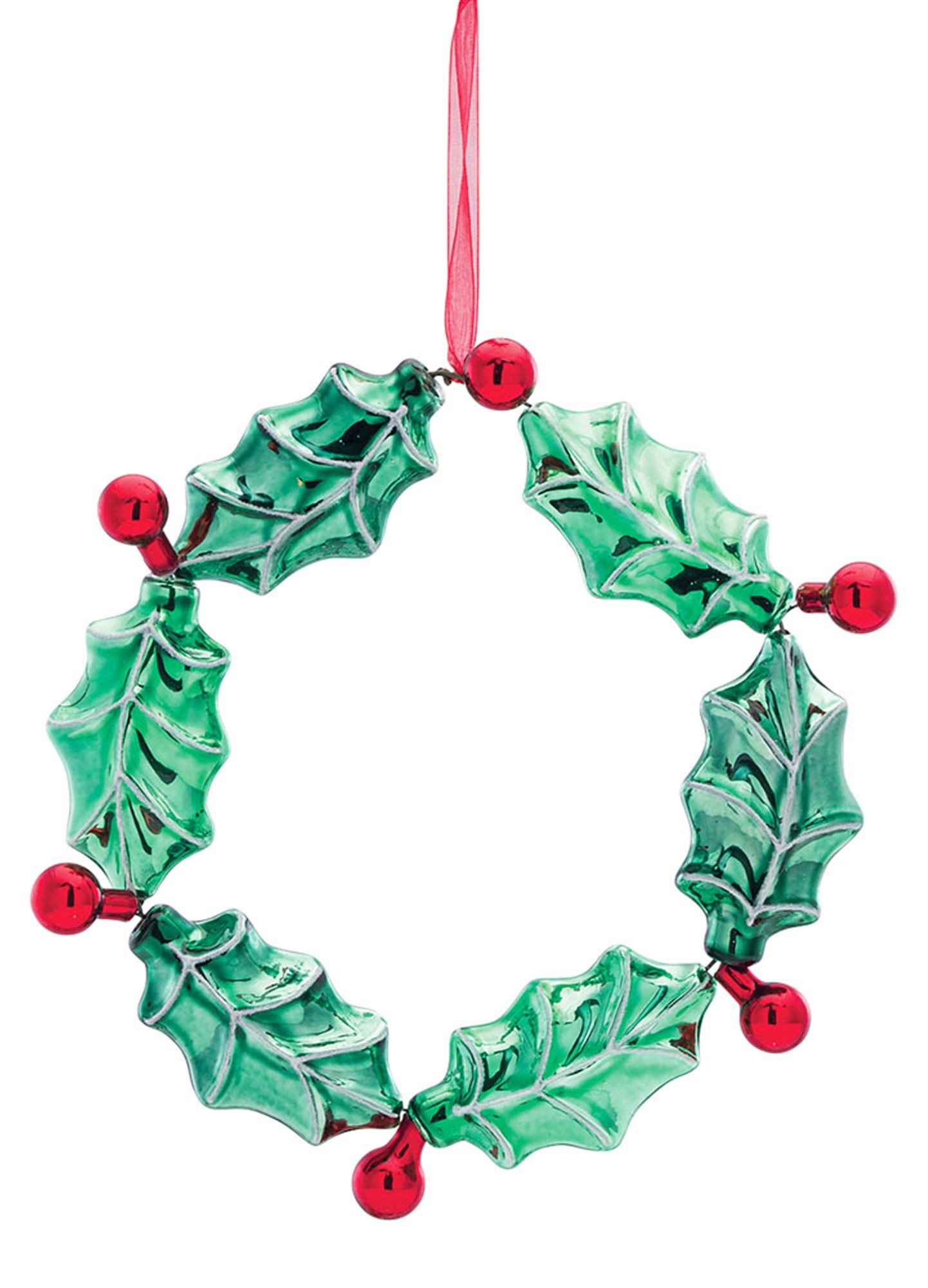 Holly Wreath Ornament 7"H (Set of 6) Glass