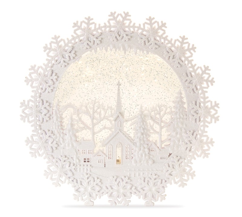 Church Scene Snow Globe 12.25"H Plastic 6 Hr Timer 3 AA Batteries, Not Included or USB Cord Included