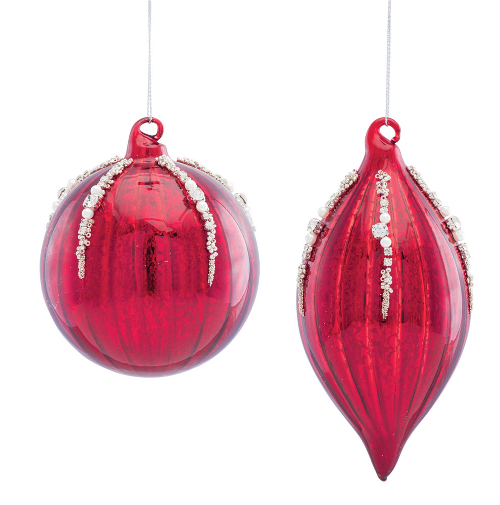 Beaded Ornament (Set of 4) 4.75"H, 6.5"H Glass