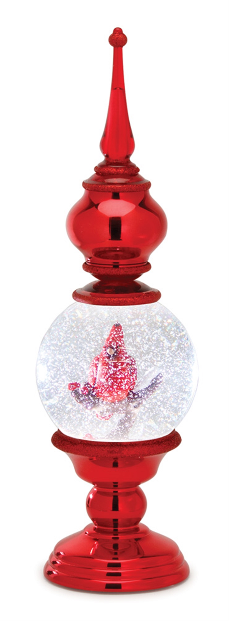 Cardinal Finial Snow Globe 16.5"H Acrylic 6 Hr Timer 3 AA Batteries, Not Included