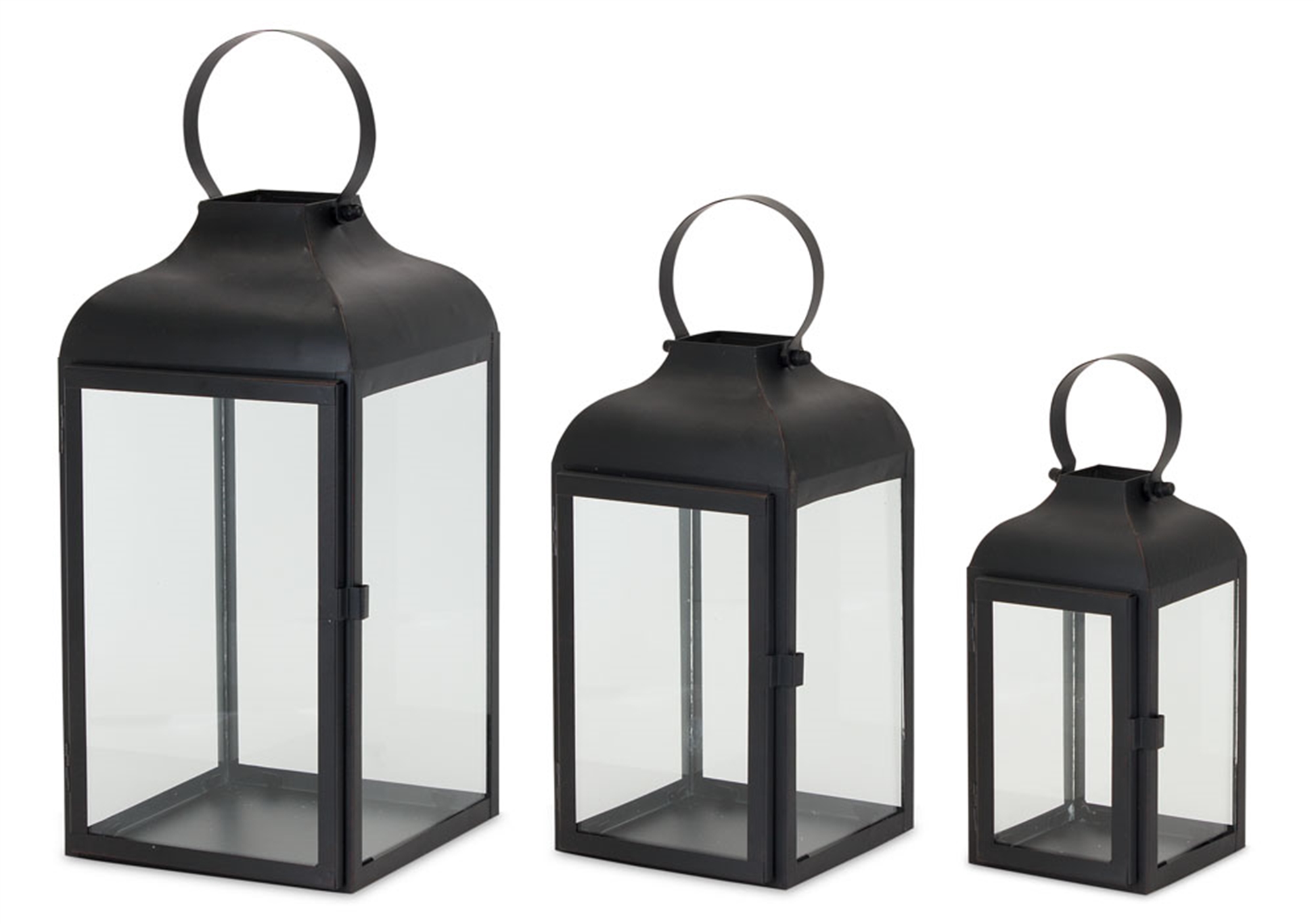 Lantern (Set of 3) 10"H, 12.75"H, 16"H Iron/Glass