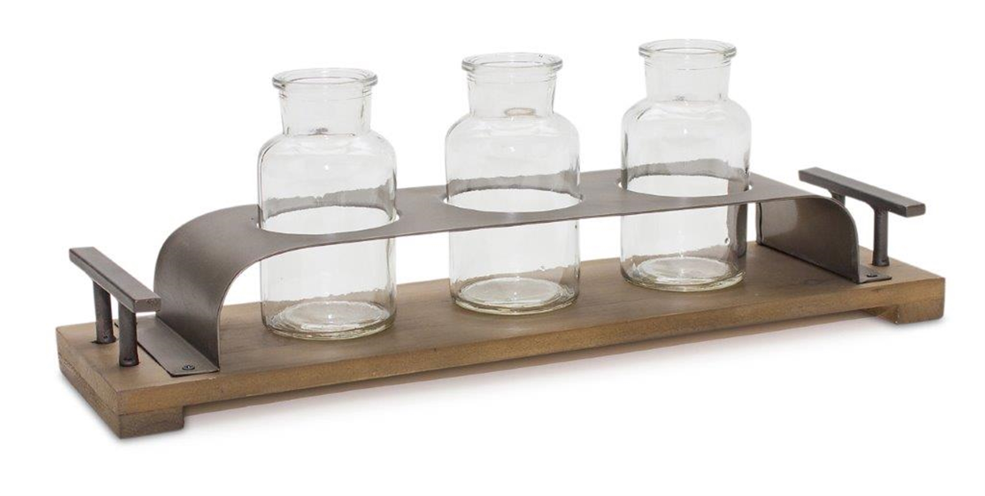 Bottles w/Tray 17.5"L x 6"H Wood/Iron/Glass