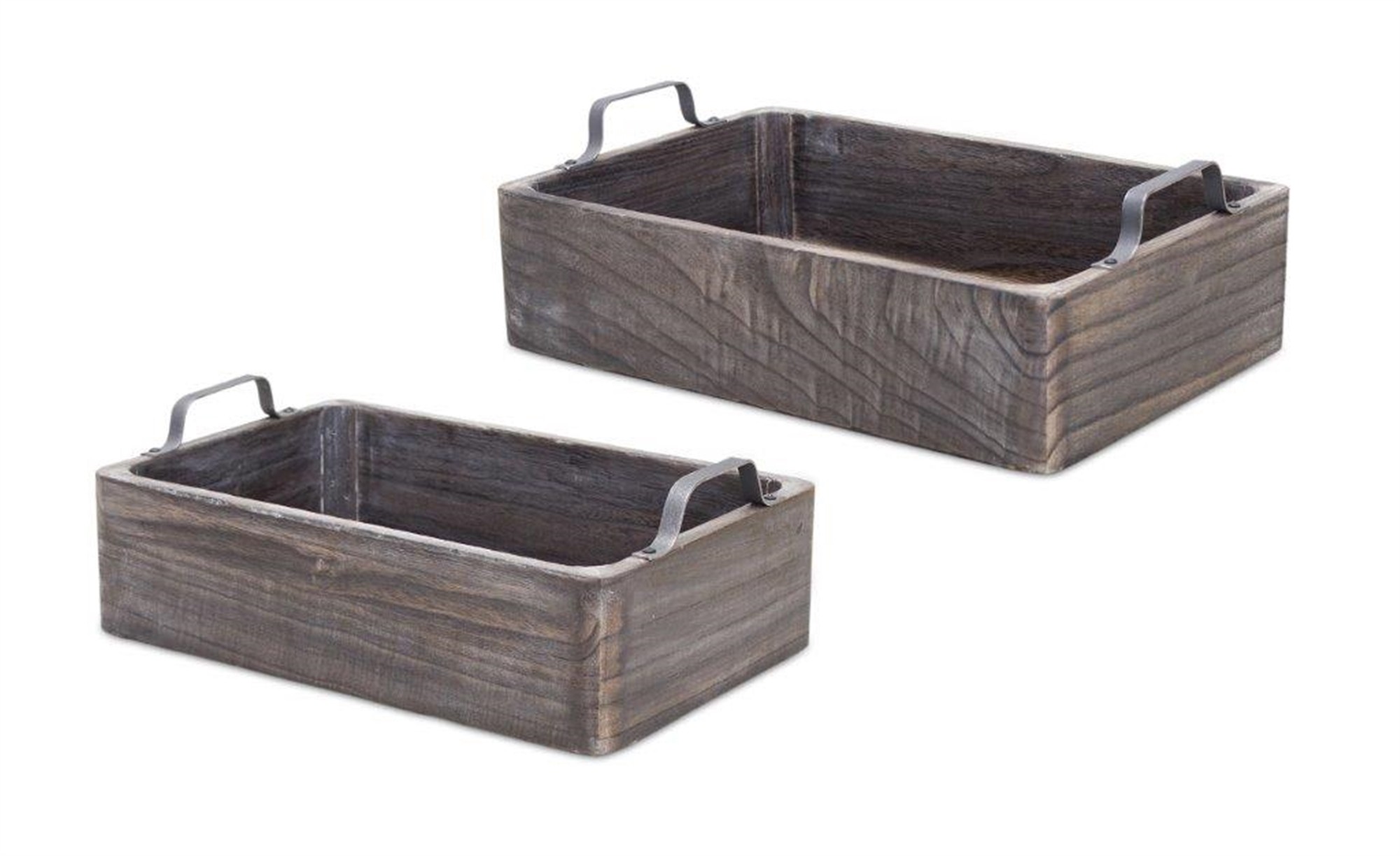 Tray (Set of 2) 16.5"L x 10.5"W x 4.75"H, 17.75"L x 12.25"W x 6"H Wood/Steel