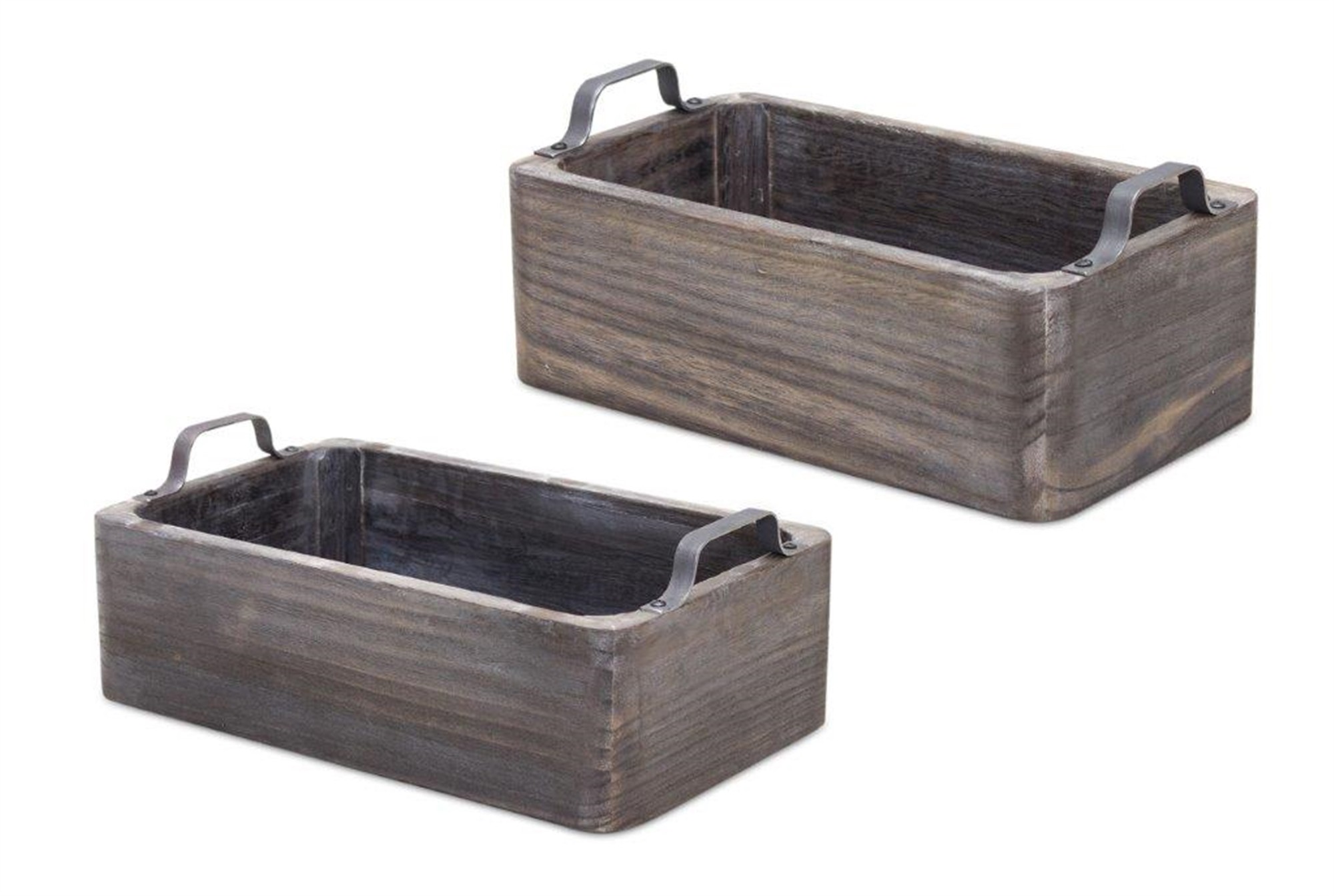 Tray (Set of 2) 13"L x 7.5"W x 4.75"H, 14.5"L x 9"W x 5.5"H Wood/Steel