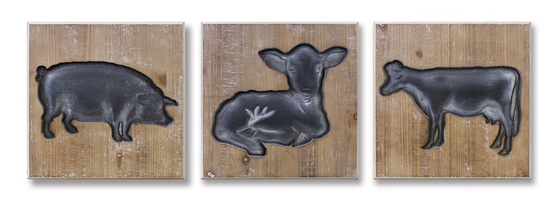 Animal Plaque (Set of 3) 14"SQ Wood/MDF