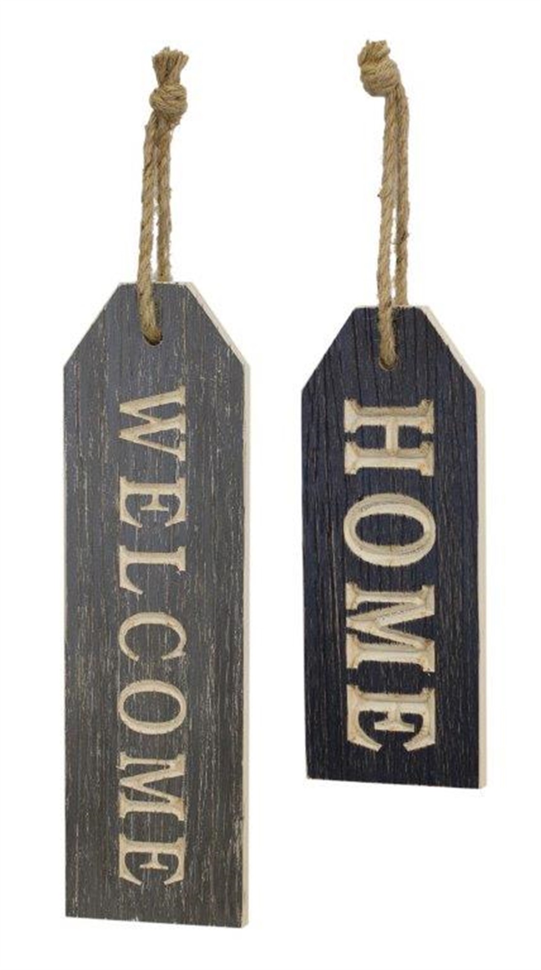 Welcome and Home Tag (Set of 2) 4.5"L x 11.25", 4.5"L x 15.25"H Wood