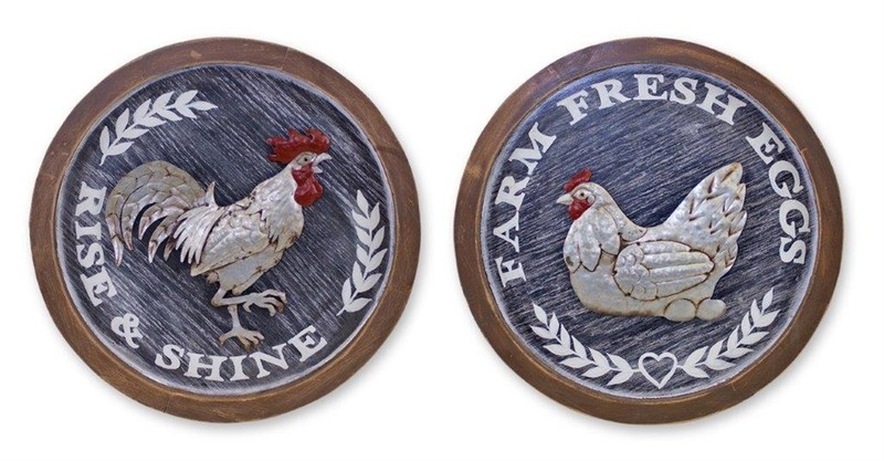 Chicken Plaque (Set of 2) 9.75"D Wood/MDF