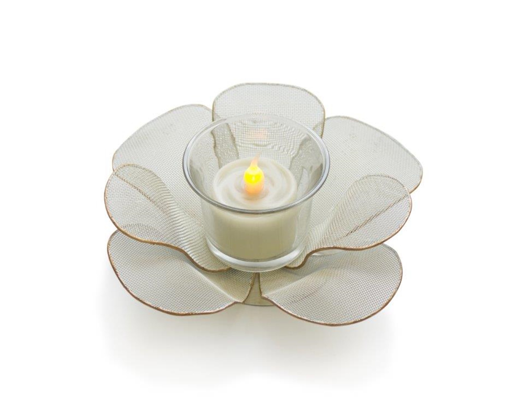 Mesh Floral Votive Holder (Set of 2) 6.5"D x 2.5"H Metal/Glass