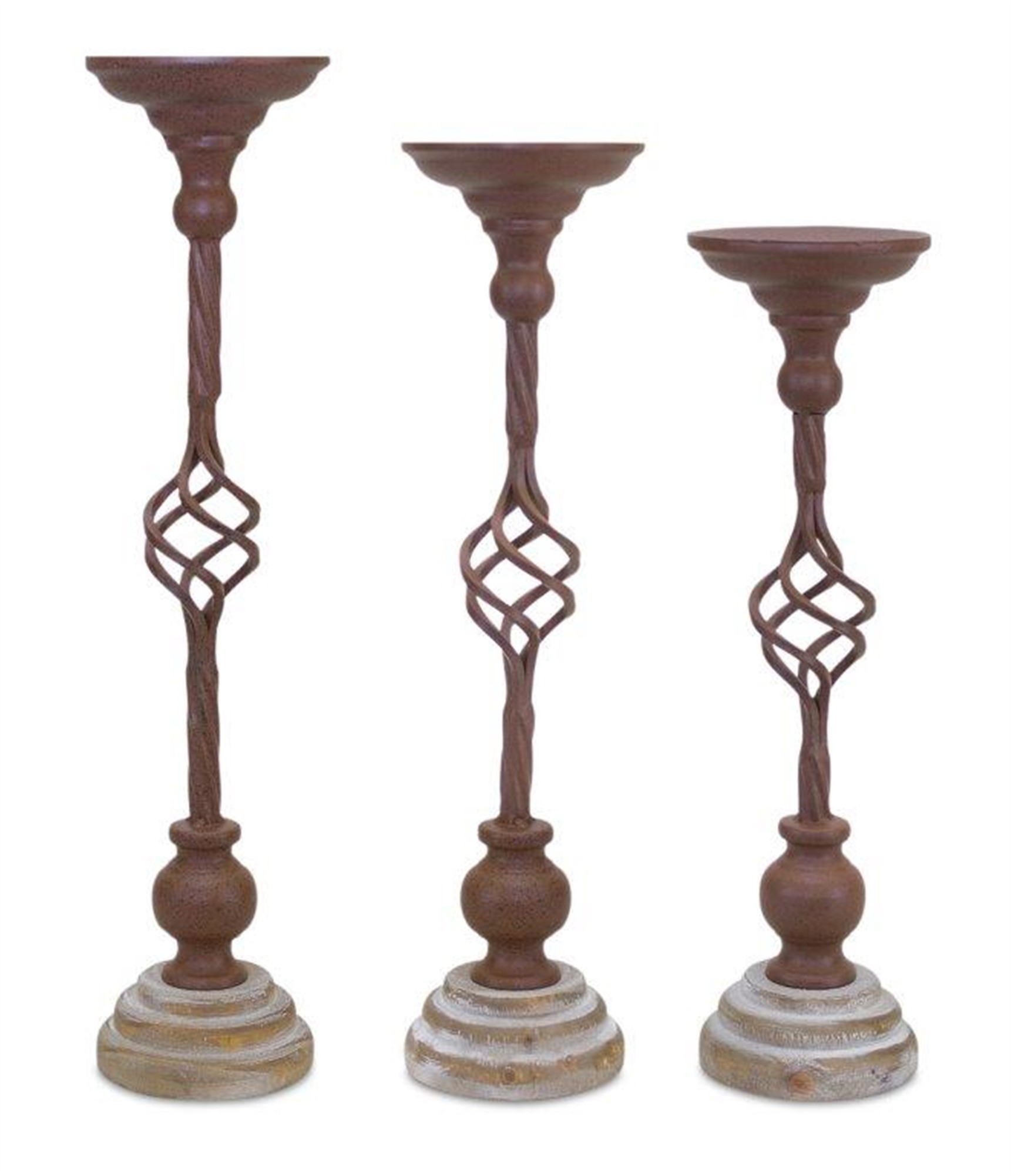 Candle Holder (Set of 3) 14.75"H, 16.25"H, 17.5"H Iron/Wood