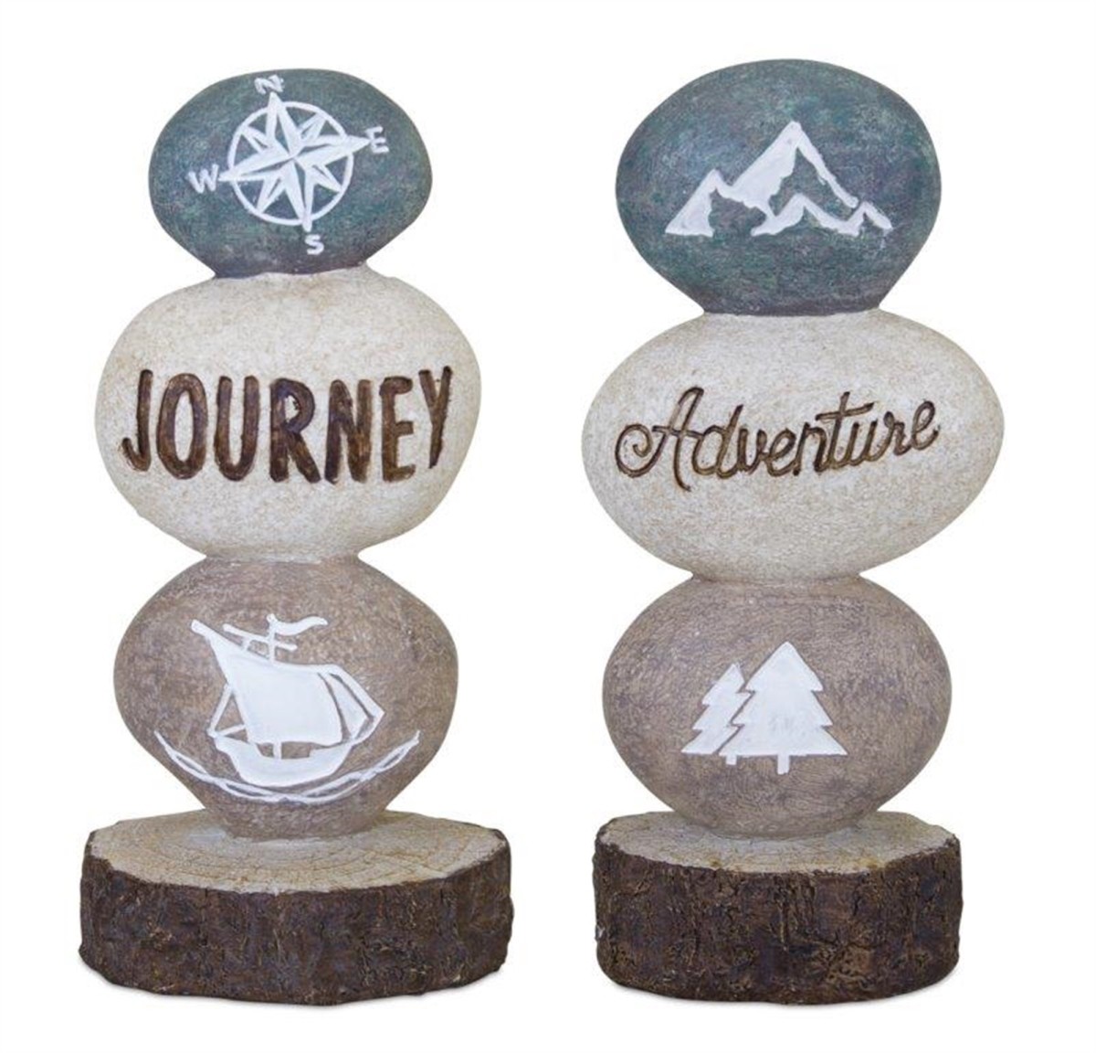 Journey and Adventure Rock Stack (Set of 2) 4"L x 8"H, 4"L x 8.75"H Resin