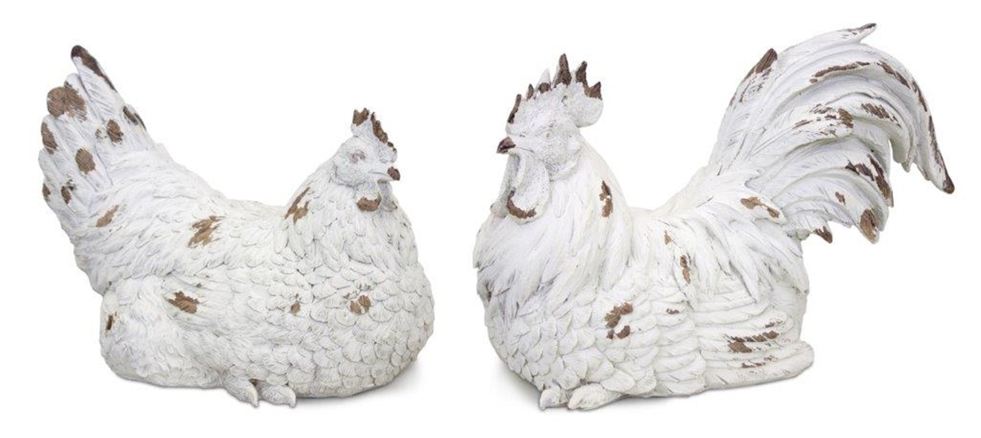 Chicken and Rooster (Set of 2) 11"L x 8"H, 13"L x 8.75"H Resin