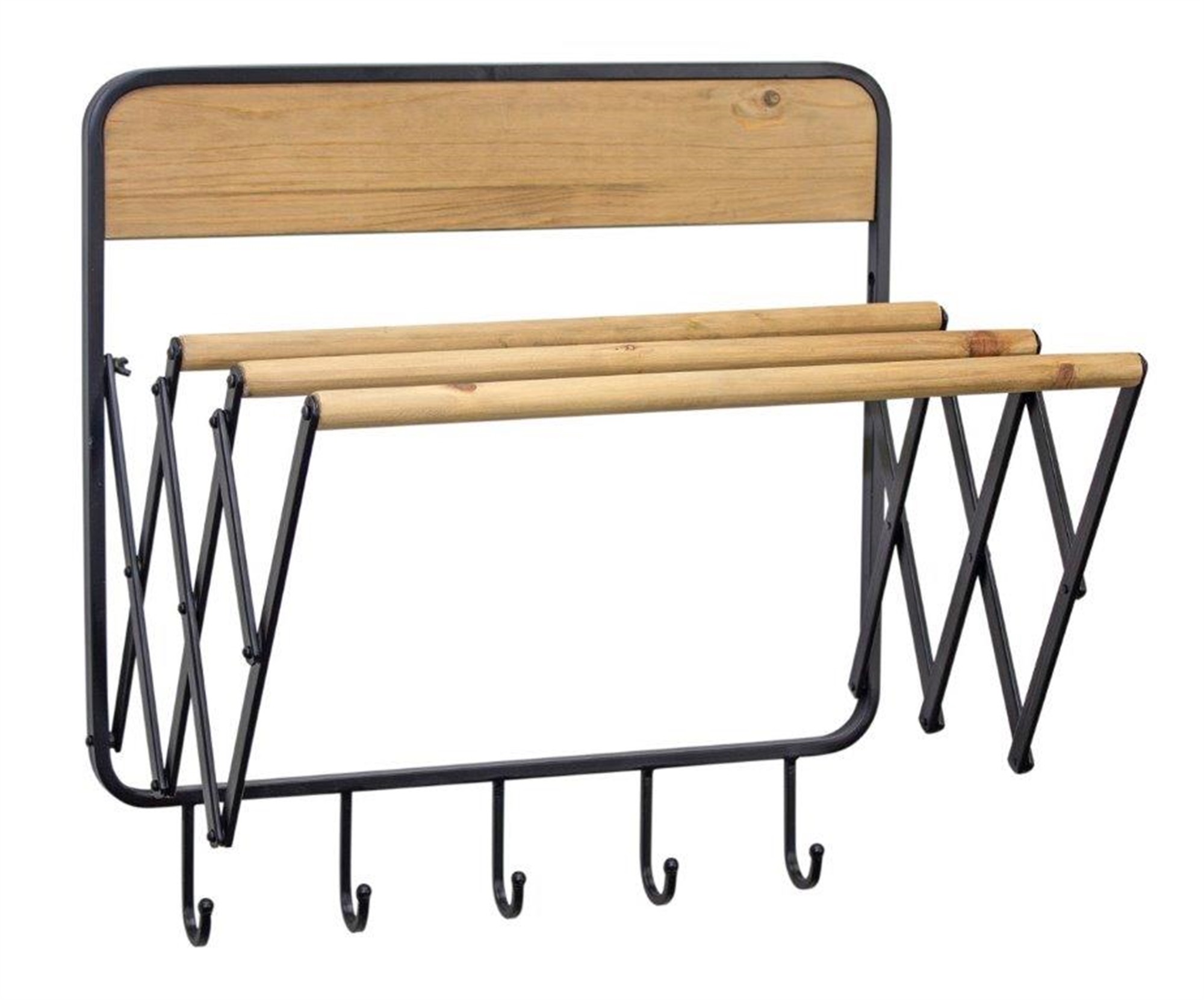 Rack with Hooks 20.75"L x 21"H Iron/Wood