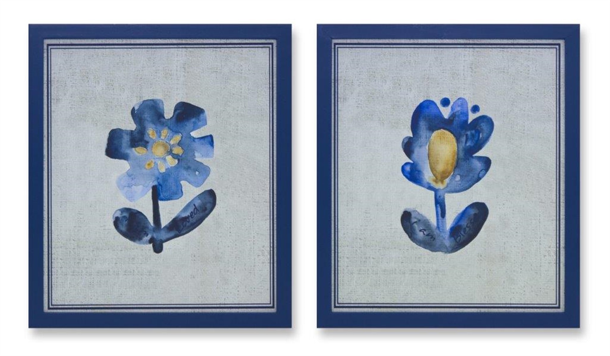 Floral Blessed and Loved Print (Set of 2) 12"L x 14"H MDF/Paper