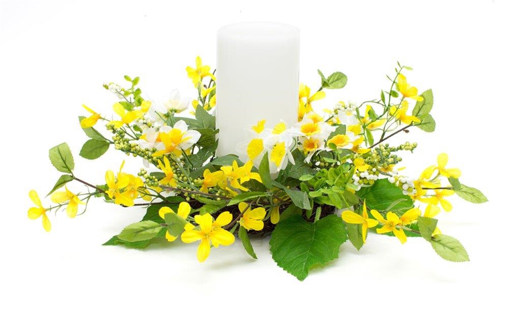 Narcissus and Forsythia Candle Ring 22"D Polyester (Fits a 6" Candle)