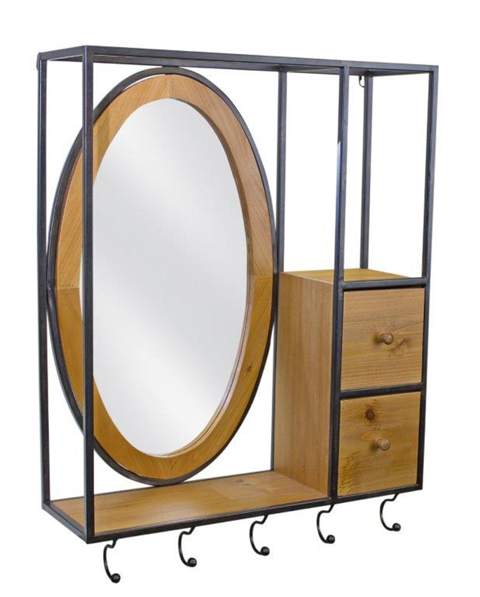 Wall Mirror with Shelf and Hooks 22.5"L x 28.75"H Iron/Wood