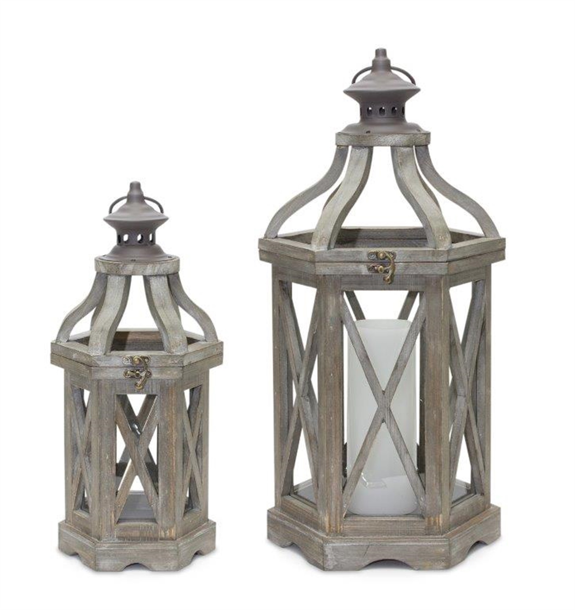 Lantern (Set of 2) 7"L x 15"H, 10.25"L x 20.75"H Wood/Glass