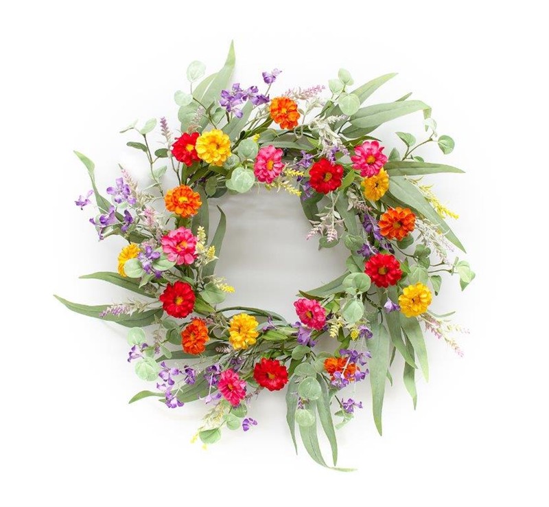 Mixed Zinnia Wreath 24"D Polyester/Plastic