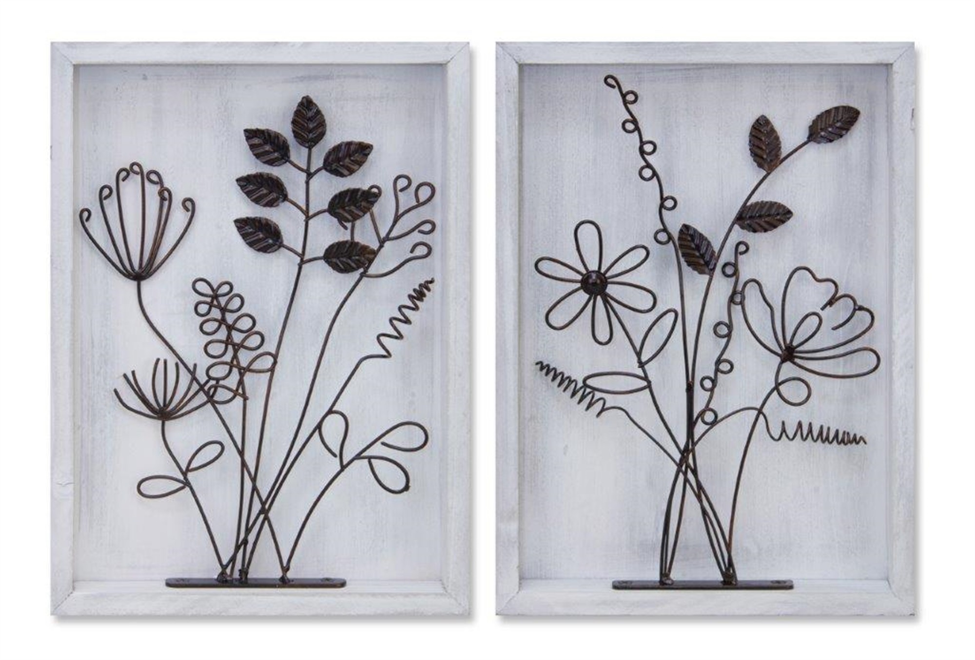 Floral Plaque (Set of 2) 10"L x 14"H Wood/Metal